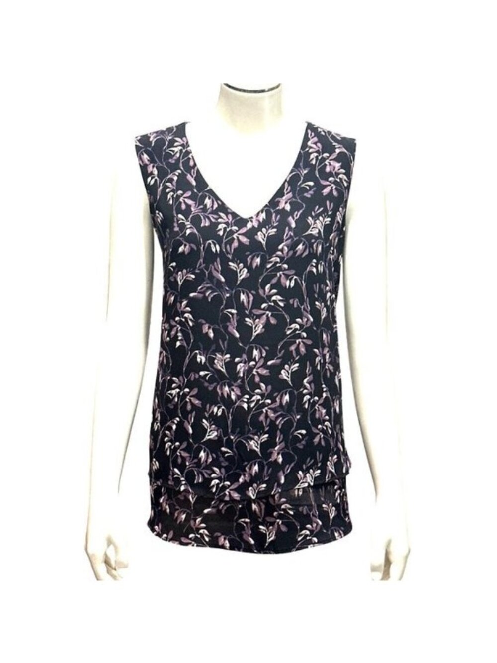 Zac And Rachel Size Small Black Purple Floral V Neck Sleeveless Blouse Tank Top